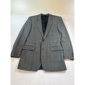 Jos A Bank Men's 44L Wool Silk Glen Plaid Sport Coat Black Jacket Office Casual